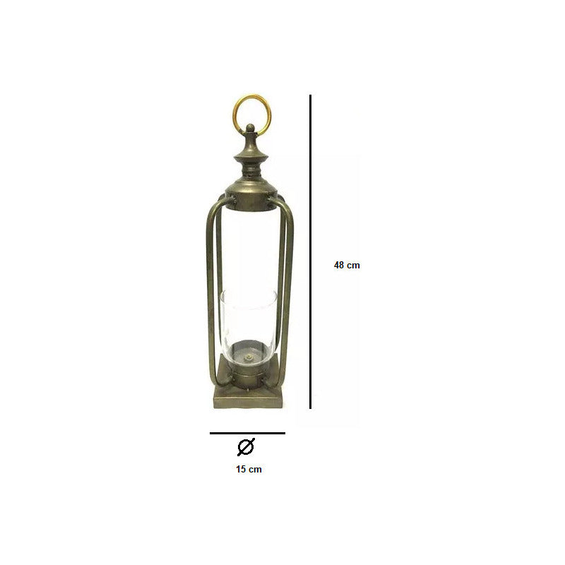 Fanal Farol Portavelas Metal Y Vidrio Aromático Manija Chico