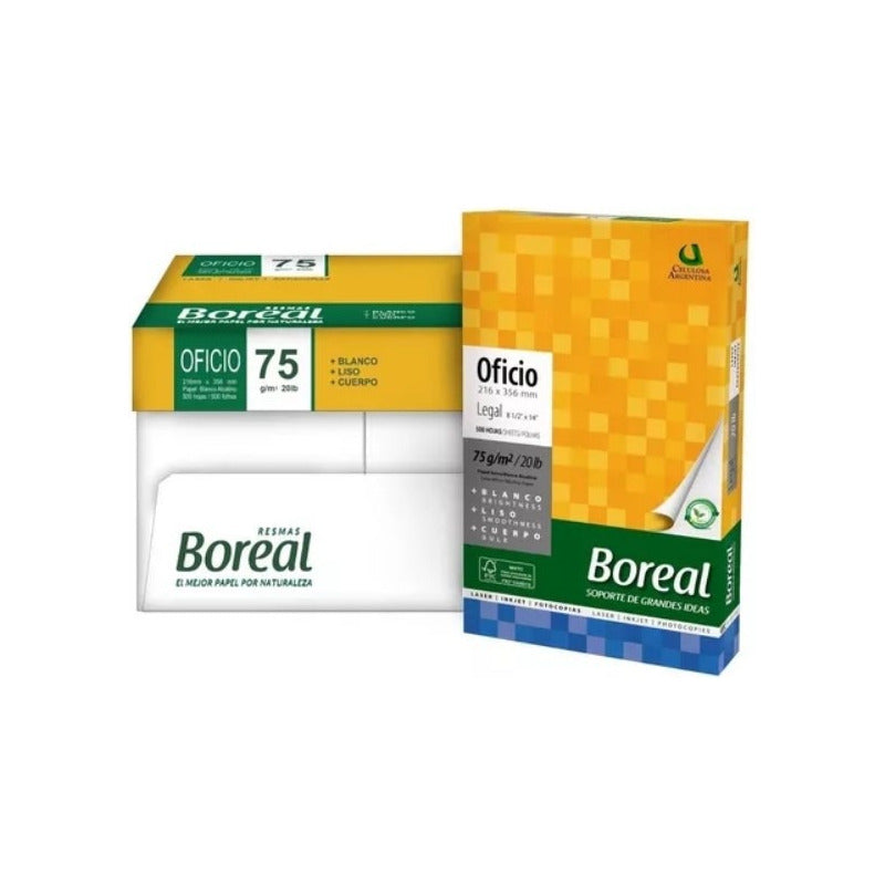 Kit 5 Resmas Oficio Legal 75grs Boreal Color Blanco