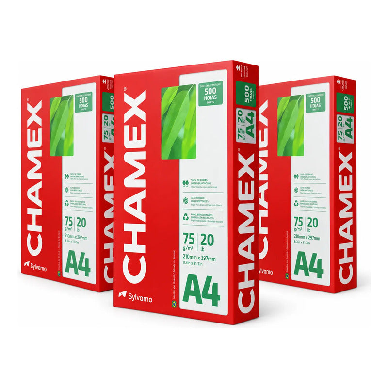 Kit X 3 Resma Chamex A4 500 Hojas 75 Grs Color Blanco Blanco