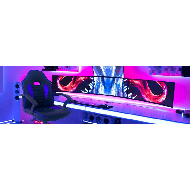 Silla De Escritorio Tedge 435878 Gamer Negra Y Azul Negro/azul Cuero Sintético