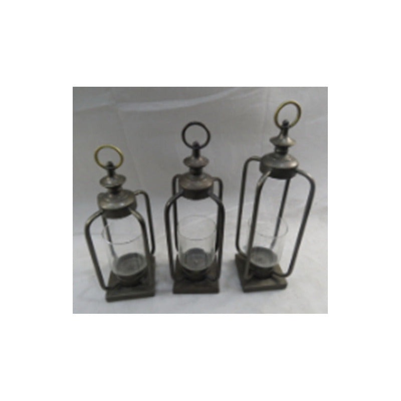 Fanal Farol Portavelas Metal Y Vidrio Aromático Manija Chico