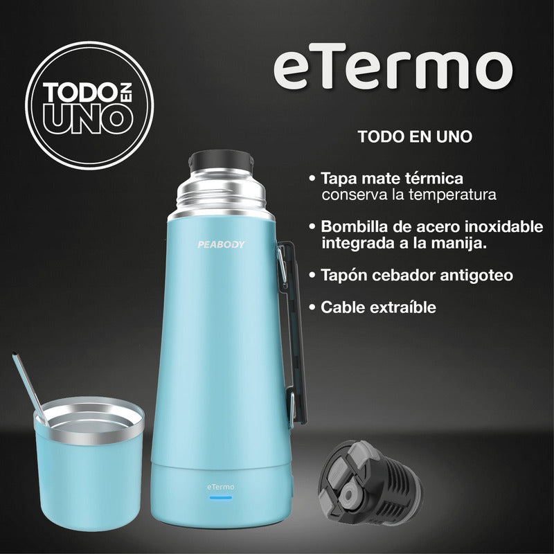 Termo Electrico Peabody Et1001c E-termo 1l Mate Bombilla P2 Color Celeste
