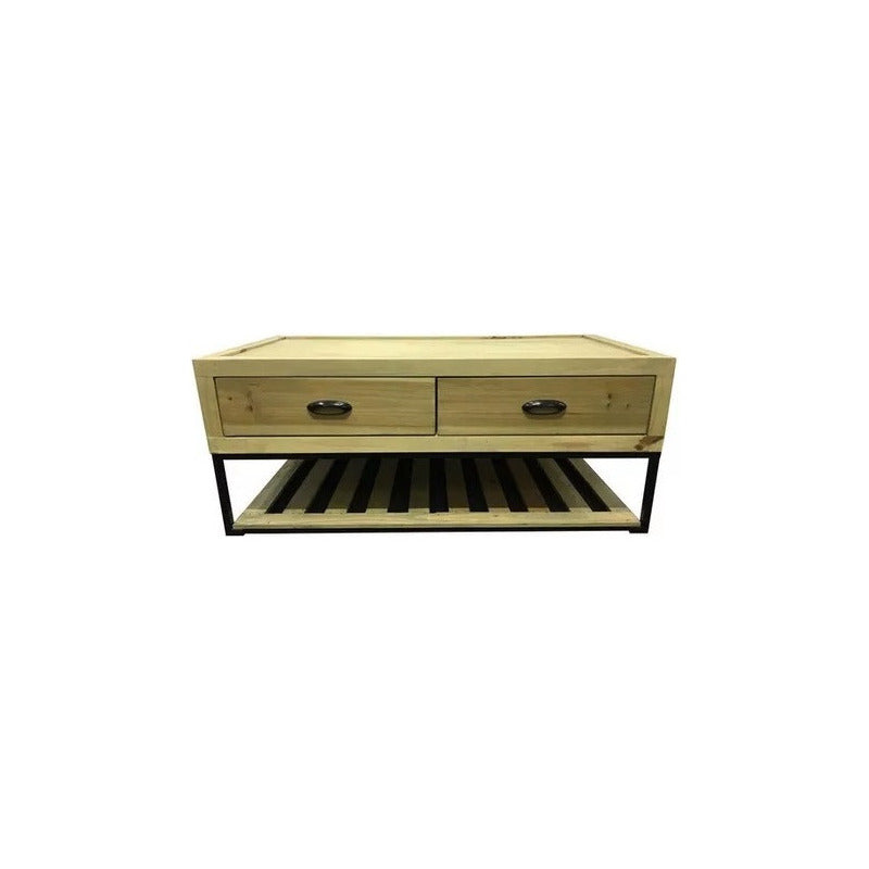 Mueble Tv Hierro Y Madera Iron Wood No Es Melamina! Cajones Marrón Claro