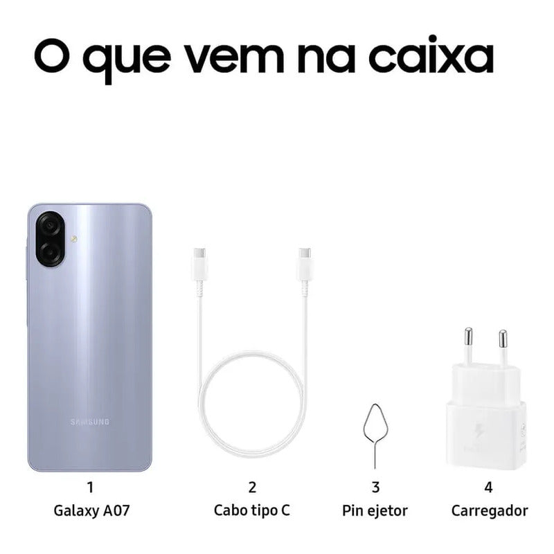 Samsung Galaxy A07 128 Gb, Teléfono Celular De 4 Gb, Cámara De 50 Mp, Pantalla 6.7, Protección Ip54, Procesador De 6 Nm, Violeta