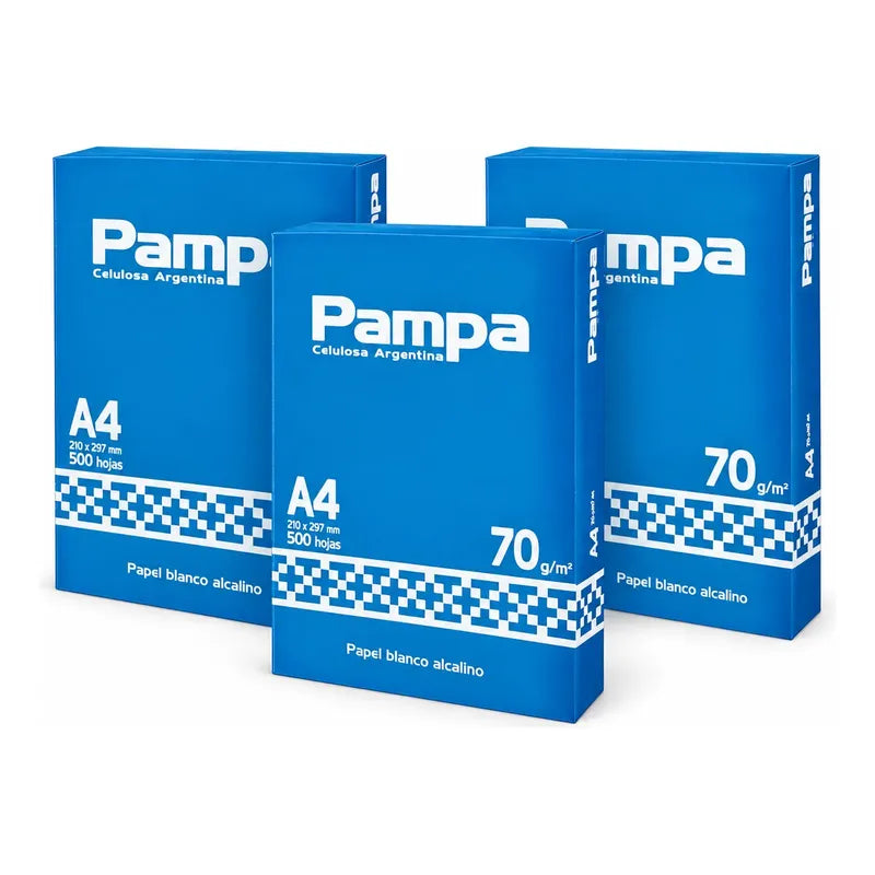 Kit X 3 Resma Pampa A4 70 G Papel Blanco 500 Hojas Blanco