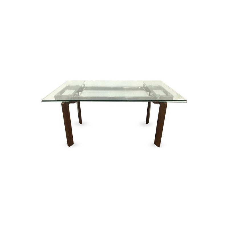 Mesa De Comedor 98 Paint Extensible Tapa De Vidrio Templado Marrón