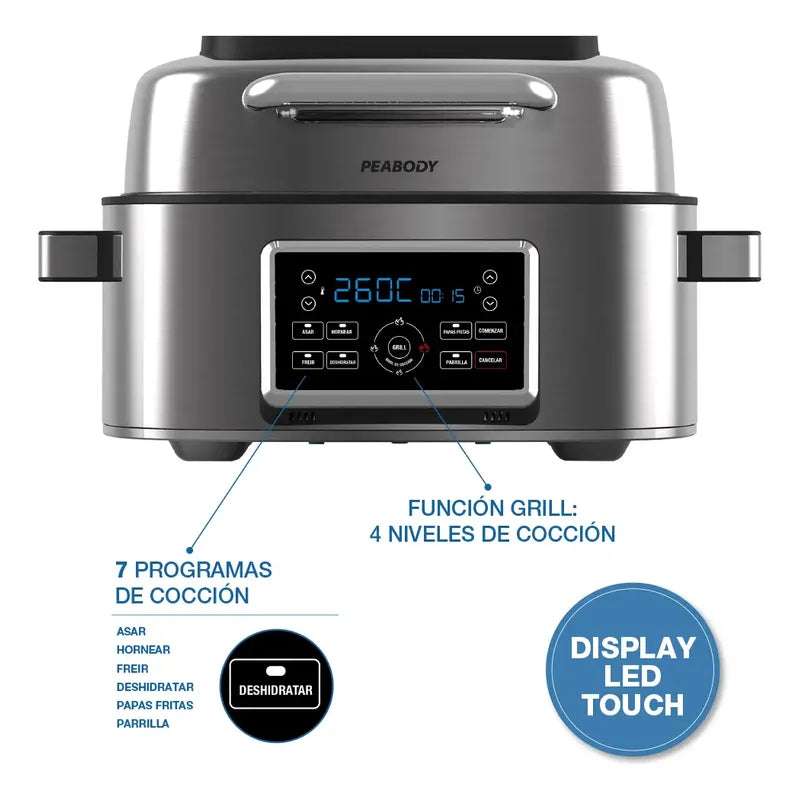 Freidora De Aire Peabody Con Grill 6 Litros 1600 Watts Pe-afg01ix Color Plateado