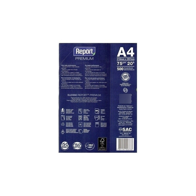 Resma Report A4 Multifunción De 500 Hojas De 75g Color Blanco De 10 Unidades Por Pack