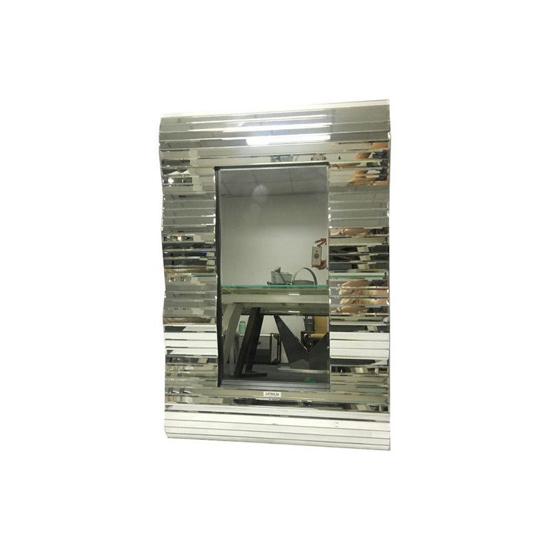 Espejo Decorativo Rectangular Ondas Y Listones 120 X 80 Cm Plateado