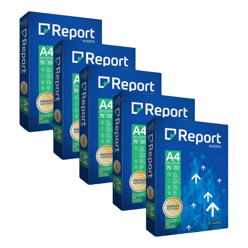 Resma Report A4 De 500 Hojas De 75 G Color Blanco 5 Unidades Por Kit