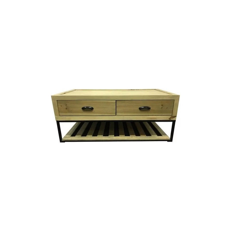 Mueble Tv Hierro Y Madera Iron Wood No Es Melamina! Cajones Marrón Claro