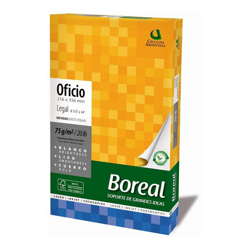 Kit 5 Resmas Oficio Legal 75grs Boreal Color Blanco