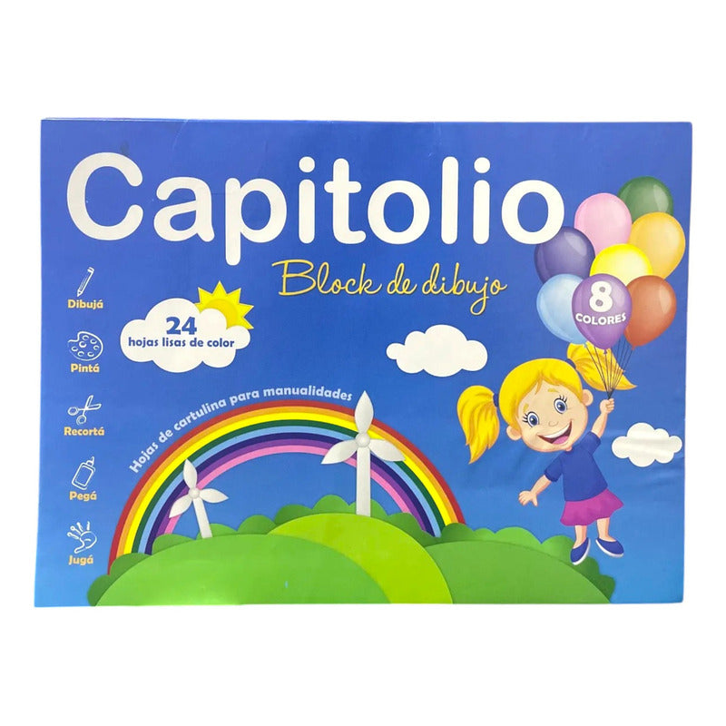 Block De Dibujo Capitolio N-5 Color Por 24 Hojas Block 8 Colores 22x30cm Color Clásicos Liso