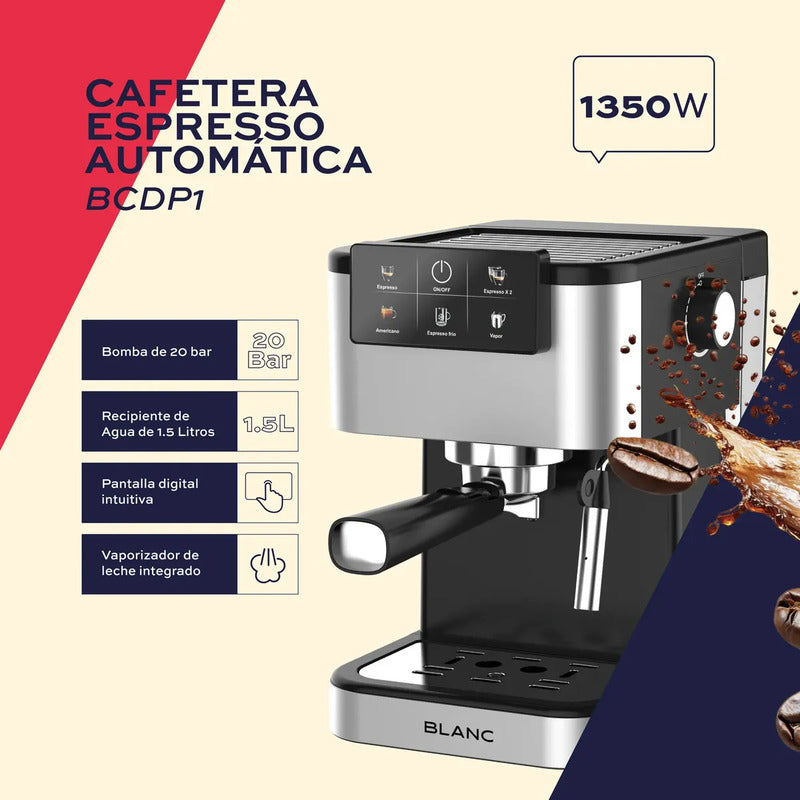 Cafetera Espresso Digital Blanc 1.5l 20bar Espumador Bcdp1 Plateado