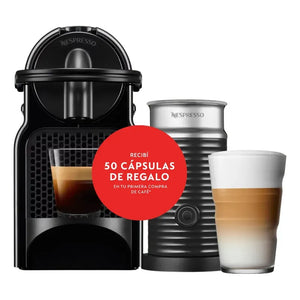 Cafetera Nespresso Inissia Automática Negra Con Espumador Aeroccino 3 Para Café Expreso Y Lungo Negro