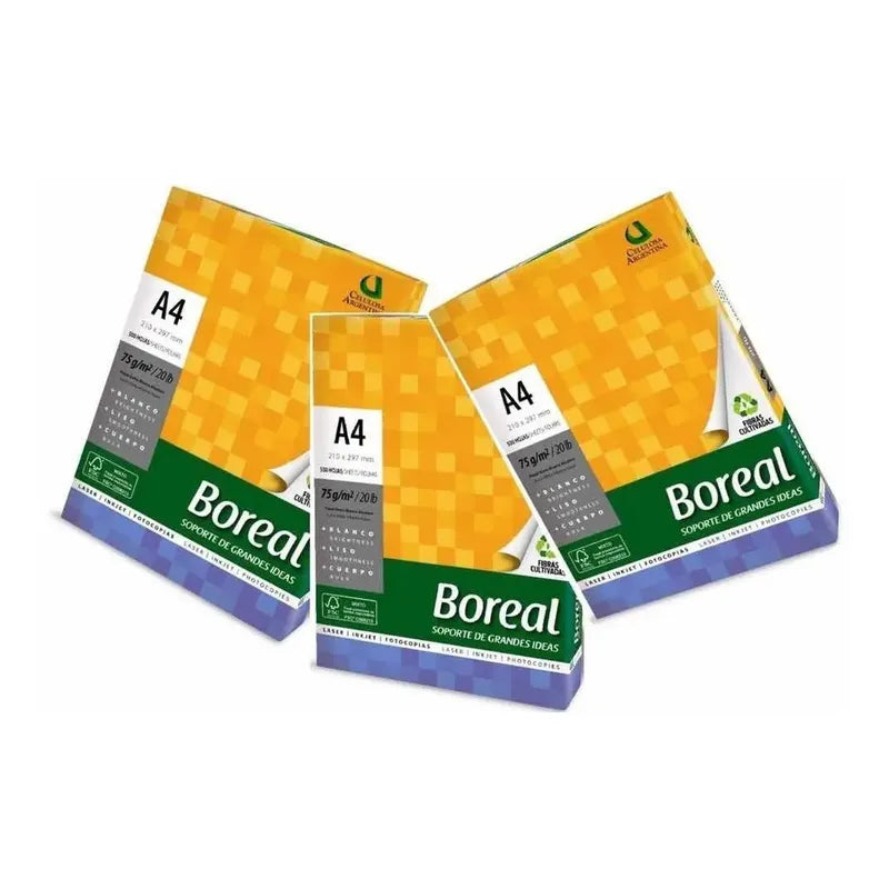 Papel Boreal A4 75g Blanco Alcalino Pack 10 Resmas 21x29.7cm