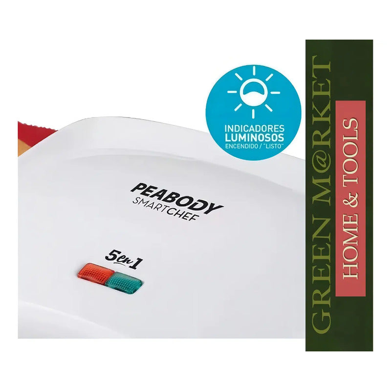 Sandwichera Peabody Pe-sw6141 5 En 1 Placas Intercambiables Blanco
