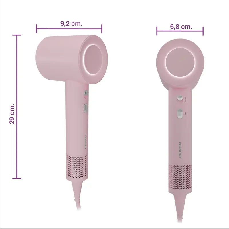 Secador De Pelo Peabody 1600w Spdc02p C/accesorios Rosa Claro