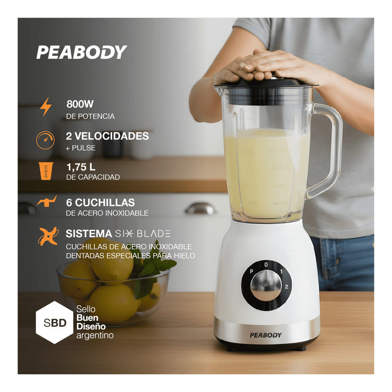 Licuadora Peabody Pe-ln810b Blanca 2 Vel. 800w Jarra Vidrio Color Blanco