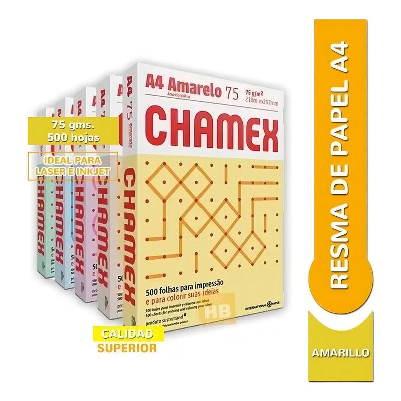 Resma Papel Chamex Color Amarillo Tamaño A4 75 Gr Por 500 Hojas