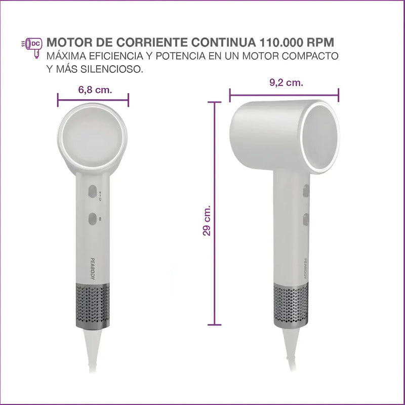 Secador De Pelo 1600w Peabody Spdc01b C/accesorios Blanco