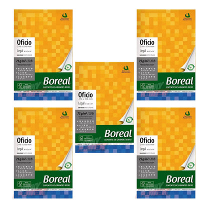 Kit 5 Resmas Oficio Legal 75grs Boreal Color Blanco