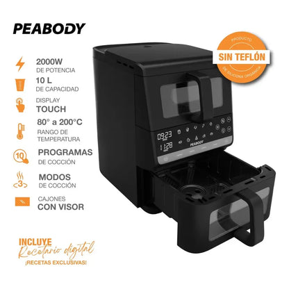 Freidora De Aire Peabody Pe-afdl104n Doble Canasta 10 L Negro