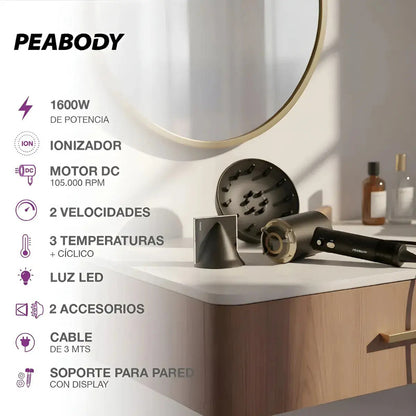 Secador Pelo Difusor Peabody Pe-spdc03n Frío Calor Con Soporte Negro