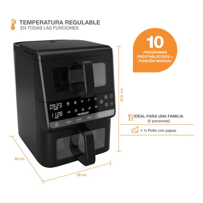 Freidora De Aire Peabody Pe-afdl104n Doble Canasta 10 L Negro