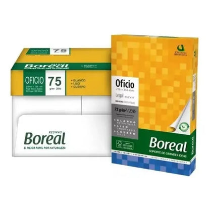 Pack 5 Resmas Papel Obra Oficio 75g Boreal Blanco 2500 Hojas
