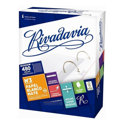 Repuesto Rivadavia N°3 Con Banda X 480 Cuadriculado Blanco Mate