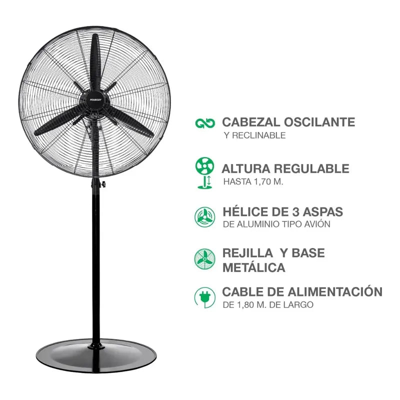 Ventilador De Pared Y De Pie Peabody Pe-vi260m Con Palas De Aluminio 66.04 Cm Negro 3