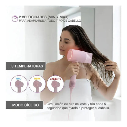 Secador De Pelo Peabody 1600w Spdc02p C/accesorios Rosa Claro
