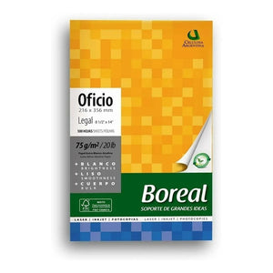 Kit X 5 Resmas Boreal Oficio 75 Grs Caja X 5  Blanco