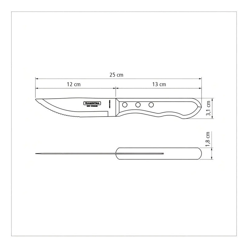 Cuchillo Tramontina Polywood Jumbo Asado Churrasco Acero X6 Color Rojo Cerezo