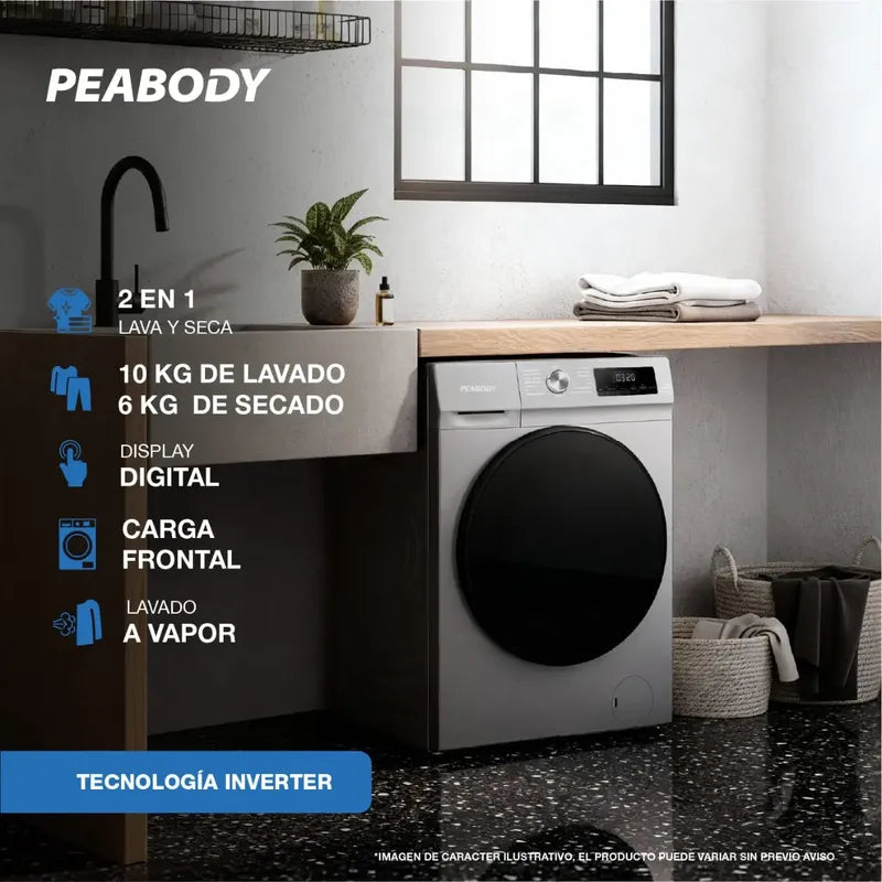Lavasecarropas Inverter Peabody Pe-lsh10s 10 Kg Gris Titanio