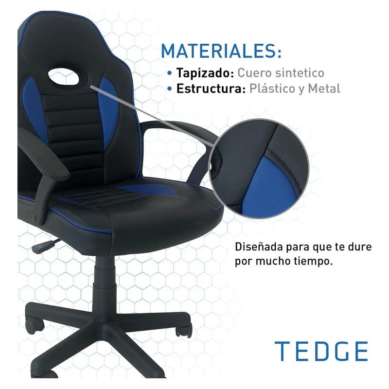 Silla De Escritorio Tedge 435878 Gamer Negra Y Azul  Negro/azul Cuero Sintético