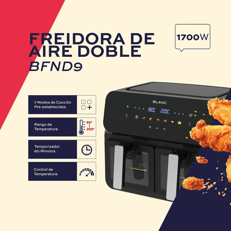Freidora De Aire Doble Blanc Digital 9l 1700w Bfnd9 9 Litros Negro