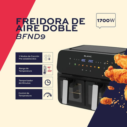 Freidora De Aire Doble Blanc Digital 9l 1700w Bfnd9 9 Litros Negro