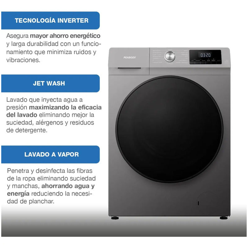 Lavasecarropas Inverter Peabody Pe-lsh10s 10 Kg Gris Titanio