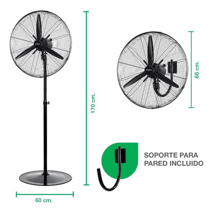 Ventilador De Pared Y De Pie Peabody Pe-vi260m Con Palas De Aluminio 66.04 Cm Negro 3