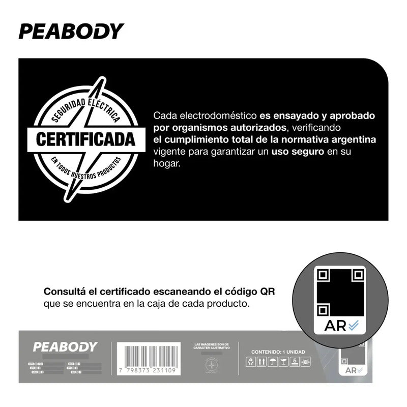 Ventilador De Pared Y De Pie Peabody Pe-vi260m Con Palas De Aluminio 66.04 Cm Negro 3