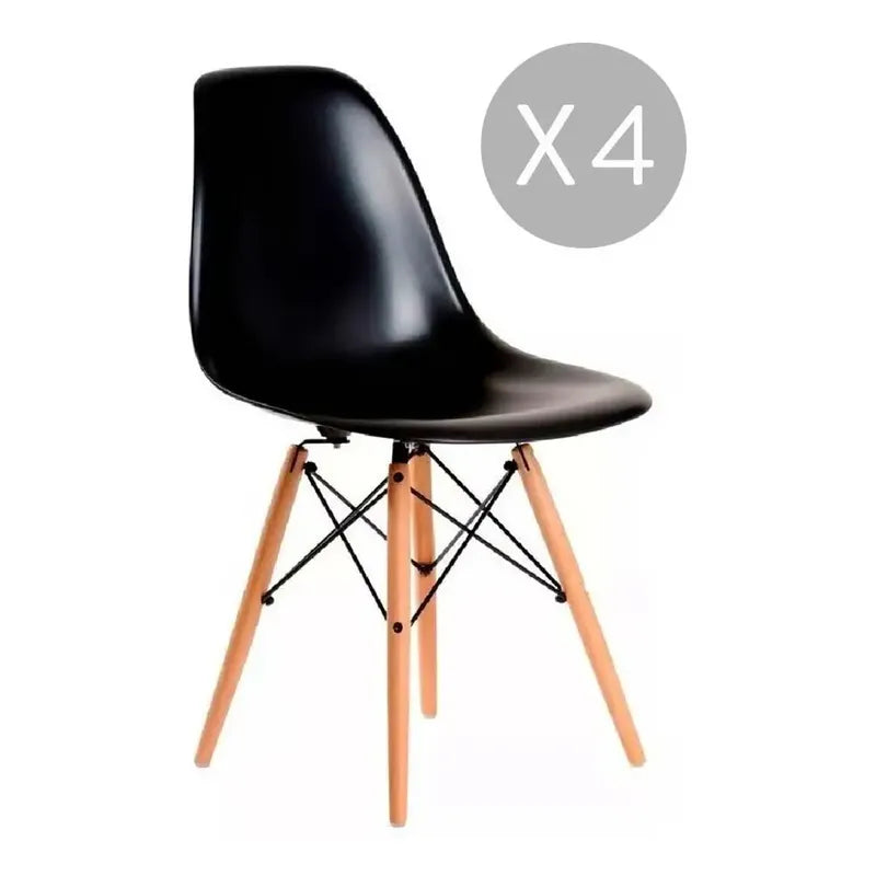 Silla Eames Diseño Patas Madera Dsw Colores X4 Color Del Asiento Negro