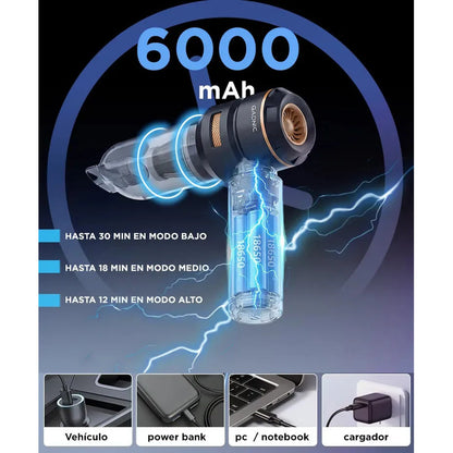 Aspiradora De Mano Gadnic 100w 15kpa Inalambrica Bateria 11.1v Motor Brushless Filtro Hepa Lavable Funcion Soplado Inflado Negro