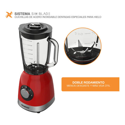 Licuadora Peabody Pe-ln810r Roja 2 Velocidades Jarra De Vidrio 1.75 Litros Rojo
