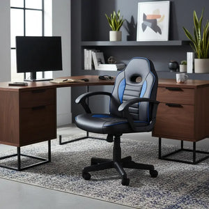 Silla De Escritorio Tedge 435878 Gamer Ergonómica Negra Y Azul Con Tapizado De Cuero Sintético Negro/azul