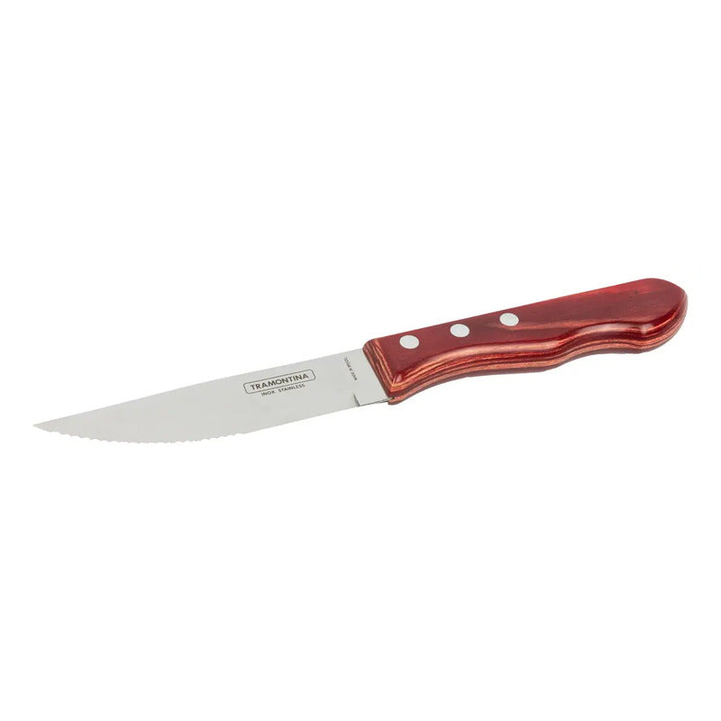Cuchillo Tramontina Polywood Jumbo Asado Churrasco Acero X6 Color Rojo Cerezo