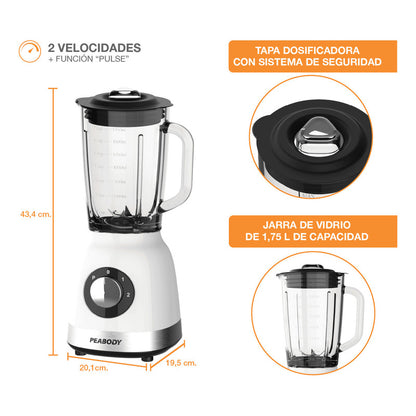 Licuadora Peabody Pe-ln810b Blanca 2 Vel. 800w Jarra Vidrio Color Blanco