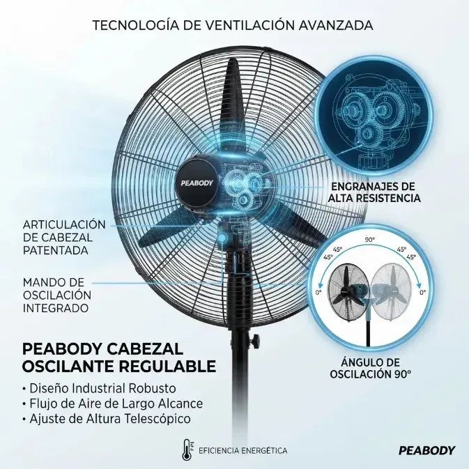 Ventilador De Pared Y De Pie Peabody Pe-vi260m Con Palas De Aluminio 66.04 Cm Negro 3
