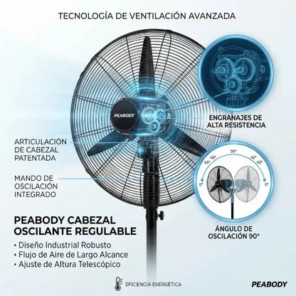 Ventilador De Pared Y De Pie Peabody Pe-vi260m Con Palas De Aluminio 66.04 Cm Negro 3
